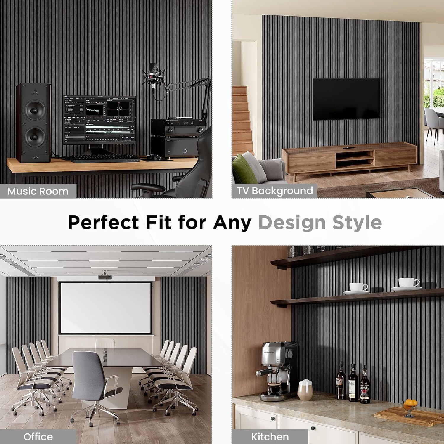 Easy4Home 6Pcs Wood Soundproof Wall Panels 94" x 7.9" Wood Slat Acoustic Panels,Dark Gray