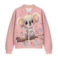 thumbnail image 4 of Xoenoiee Women Bomber Jacket with Pockets Stand Collar Cropped Coat Lightweight Zip Up Jacket Streetwear for Fall Winter, Cute Koala Floral Pink, XX-Large, 4 of 7