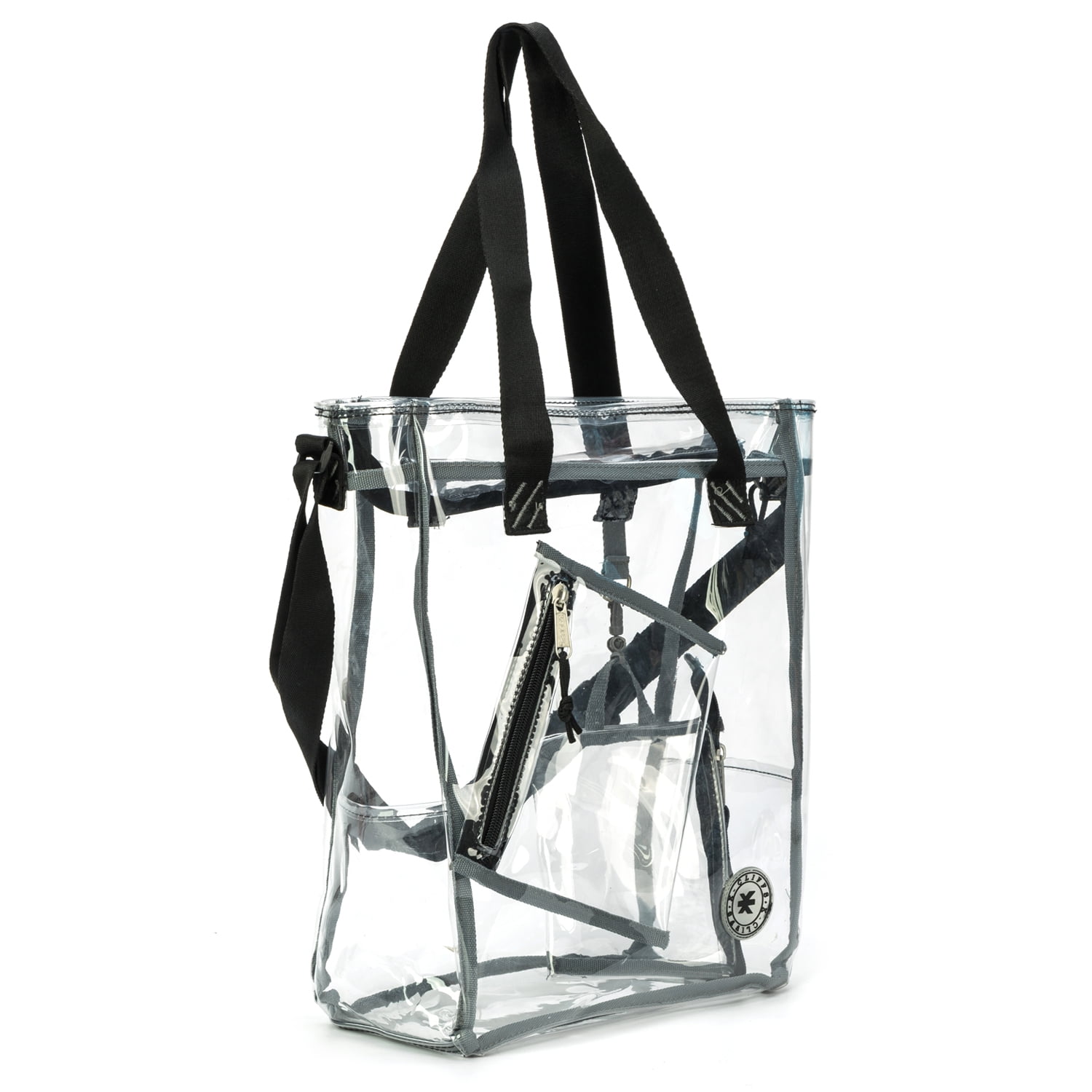 K-Cliffs Unisex Heavy Duty Clear Tote Bag Durable 0.5mm Vinyl Bag, Black,15.5"x12.5"x5"
