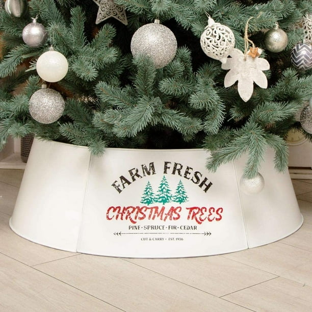 Hallops Galvanized Christmas Tree Collar (White, Standard Size