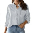 thumbnail image 6 of Jzuxvd Wrinkle Free Women's Button Down Shirts Striped Long Sleeve Collared Blouses Tops with Pocket Gray L, 6 of 8
