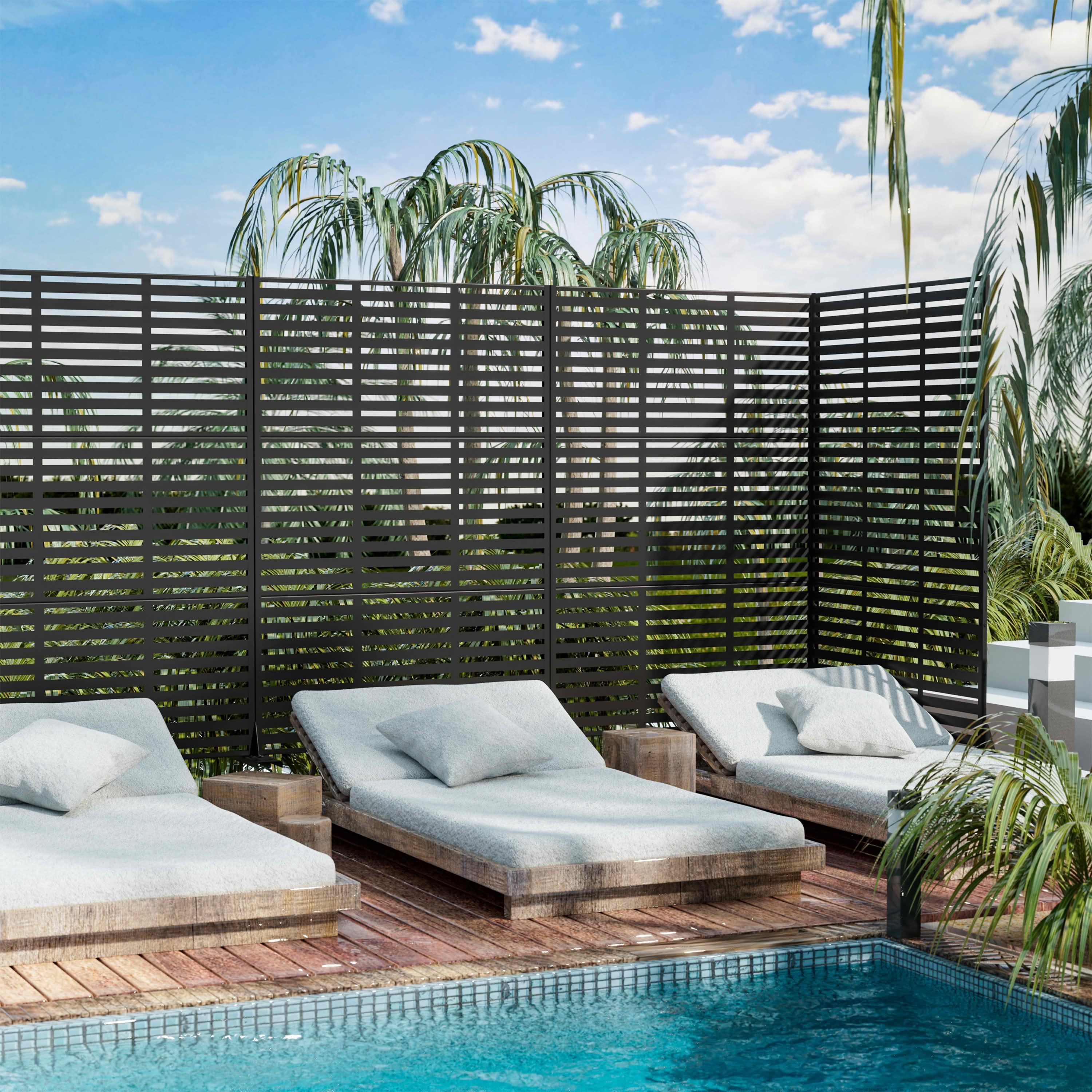 MAYEERTY 72x47x16 Inch Black 3-Fold Louvered Galvanized Steel Privacy Screen for Outdoor Street