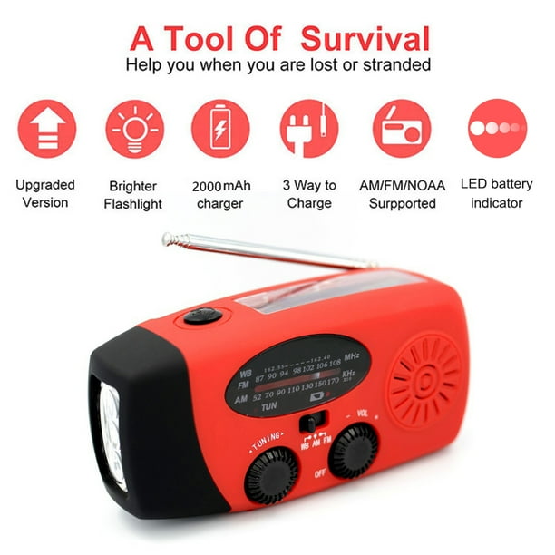 Radio de mano portátil con manivela solar AM/FM/NOAA Radio meteorológica Linternas de emergencia JShteea El nuevo