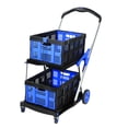 thumbnail image 5 of Collapsible Shopping Cart, Heavy Duty Grocery Cart, 2-Tier Foldable Shopping Trolley, Blue Mobile Trolley with Retractable Bands and 360 Degree Wheels, 5 of 8