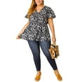 thumbnail image 6 of Agnes Orinda Women's Plus Size Tops Short Sleeve Smocked Waist V Neck Ditsy Floral Chiffon Summer Blouse 3X Black, 6 of 9