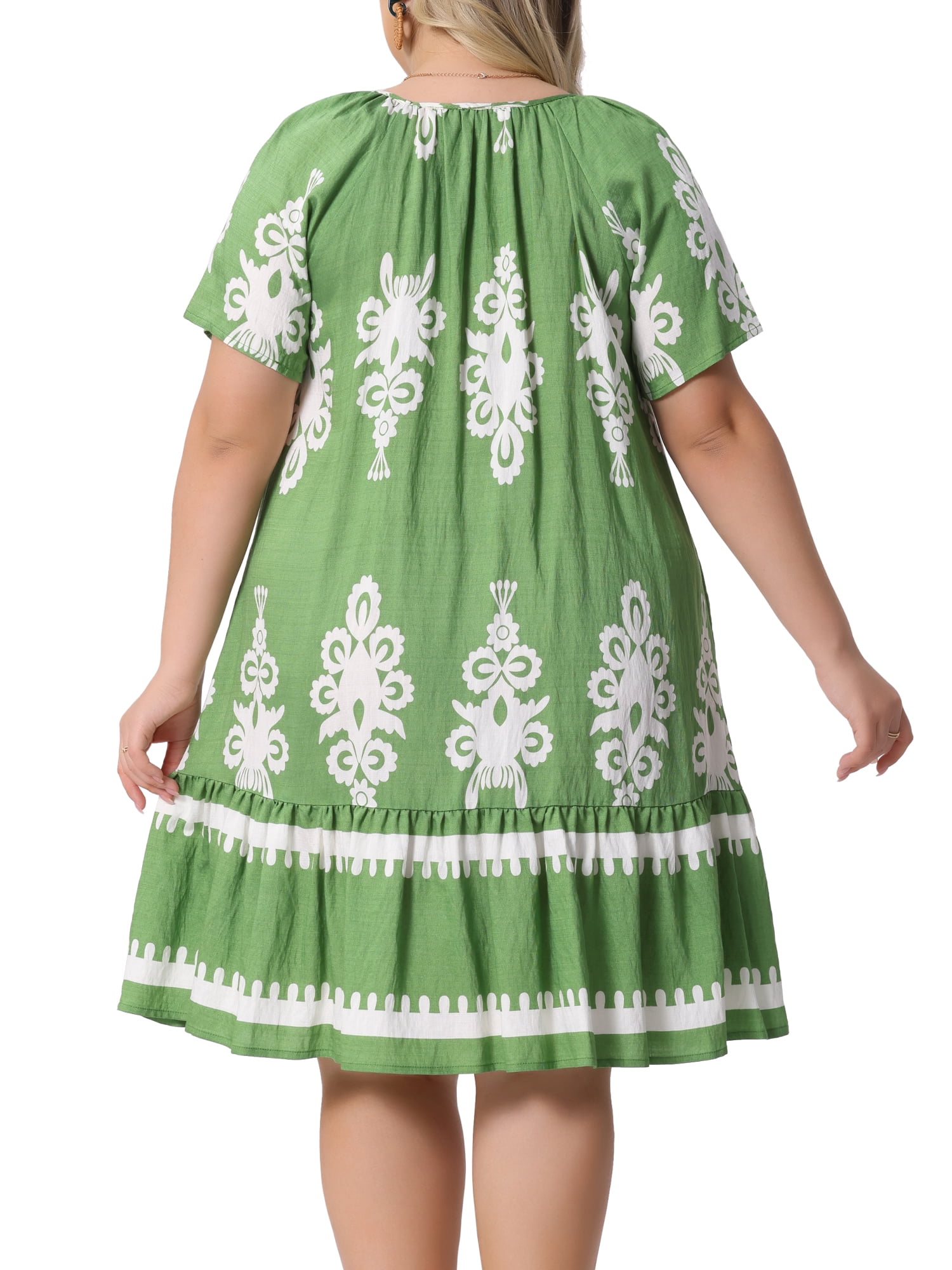 DARING DIVA Plus Size Summer Boho Short Sleeve Flared Midi Dress 3X Green