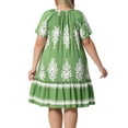 thumbnail image 4 of DARING DIVA Plus Size Summer Boho Short Sleeve Flared Midi Dress 1X Green, 4 of 6