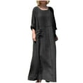 thumbnail image 3 of Jinhomg Women Casual Long Sleeve Maxi Dress Lightweight Cotton Linen Beach Loose Fit Comfy Crewneck Midi Dress 2025 Spring Dresses with Pocket Black S, 3 of 7