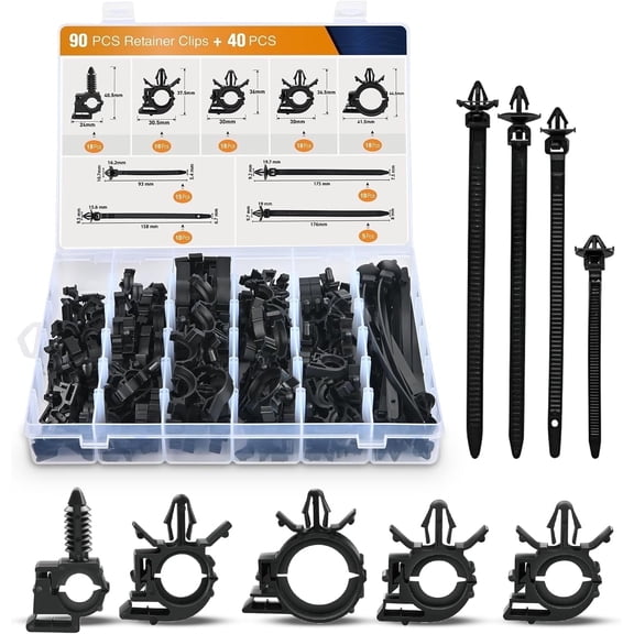 GOOACC 130Pcs Car Wire Loom Routing Clips Assortment 9 Different Sizes Universal Wiring Harness Routing Clip Replacement Parts for Honda GM Mazda