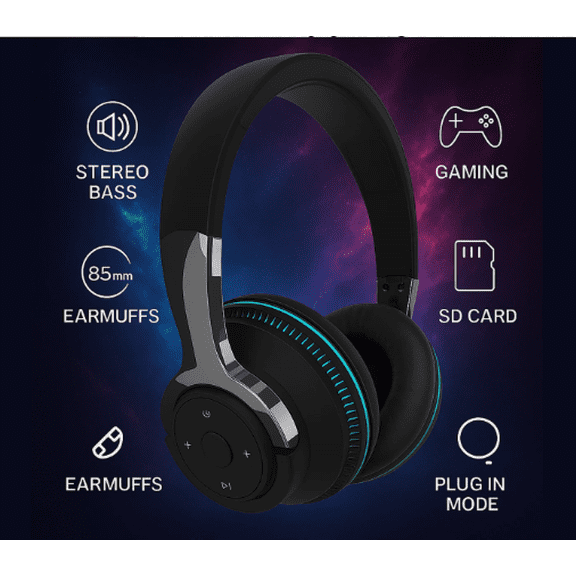 Wireless Bluetooth 5.1 Over-Ear Headphones with LED Lights – Stereo Noise Cancelling Headset