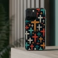 thumbnail image 3 of DistinctInk Hybrid (Acrylic / TPU) Clear Slim Fit Case for Apple iPhone 14 Pro (6.1" Screen) - "Vibrant Crosses on Solid Black: A Modern Symbolic Pattern", 3 of 8
