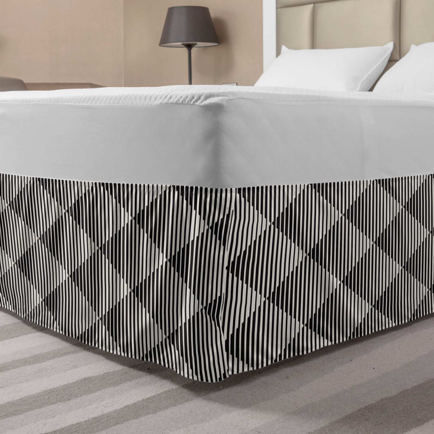 Geometric Bed Skirt, Contemporary Monochrome Vertical Stripes Regular
