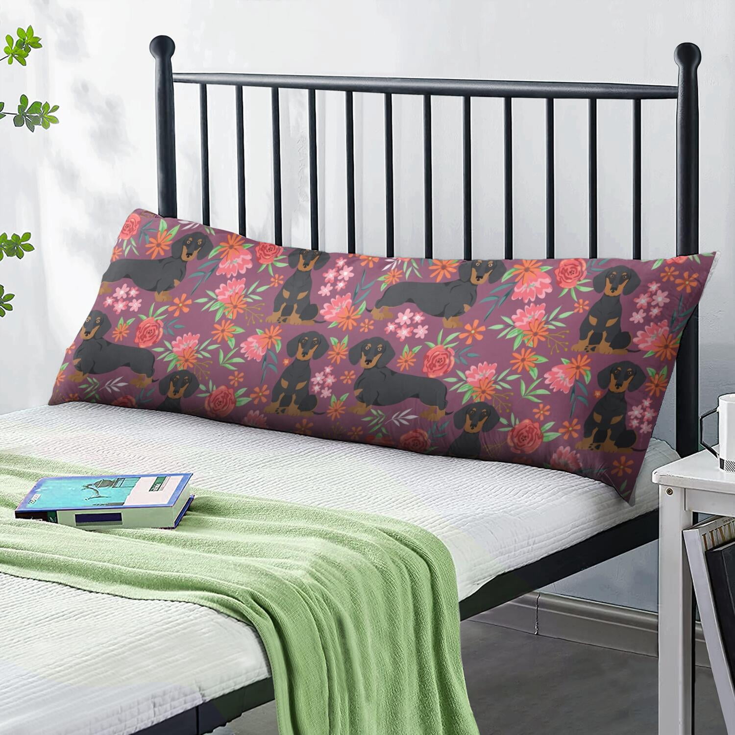 Dog Print Body Pillow Cover 20x54 - Soft Long Pillow Case with Invisible Zipper - Playful Puppy Design for Dog Lovers