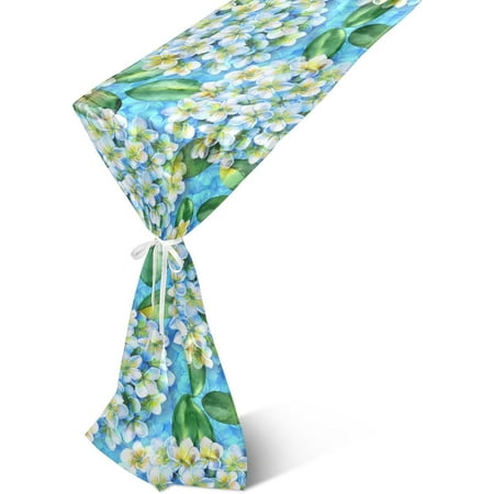 

Hyjoy Table Runner White Plumeria Machine Washable Non-Slip Farmhouse Table Runners for Dinner Party Holidays Home Decor 13 x 70 Inch