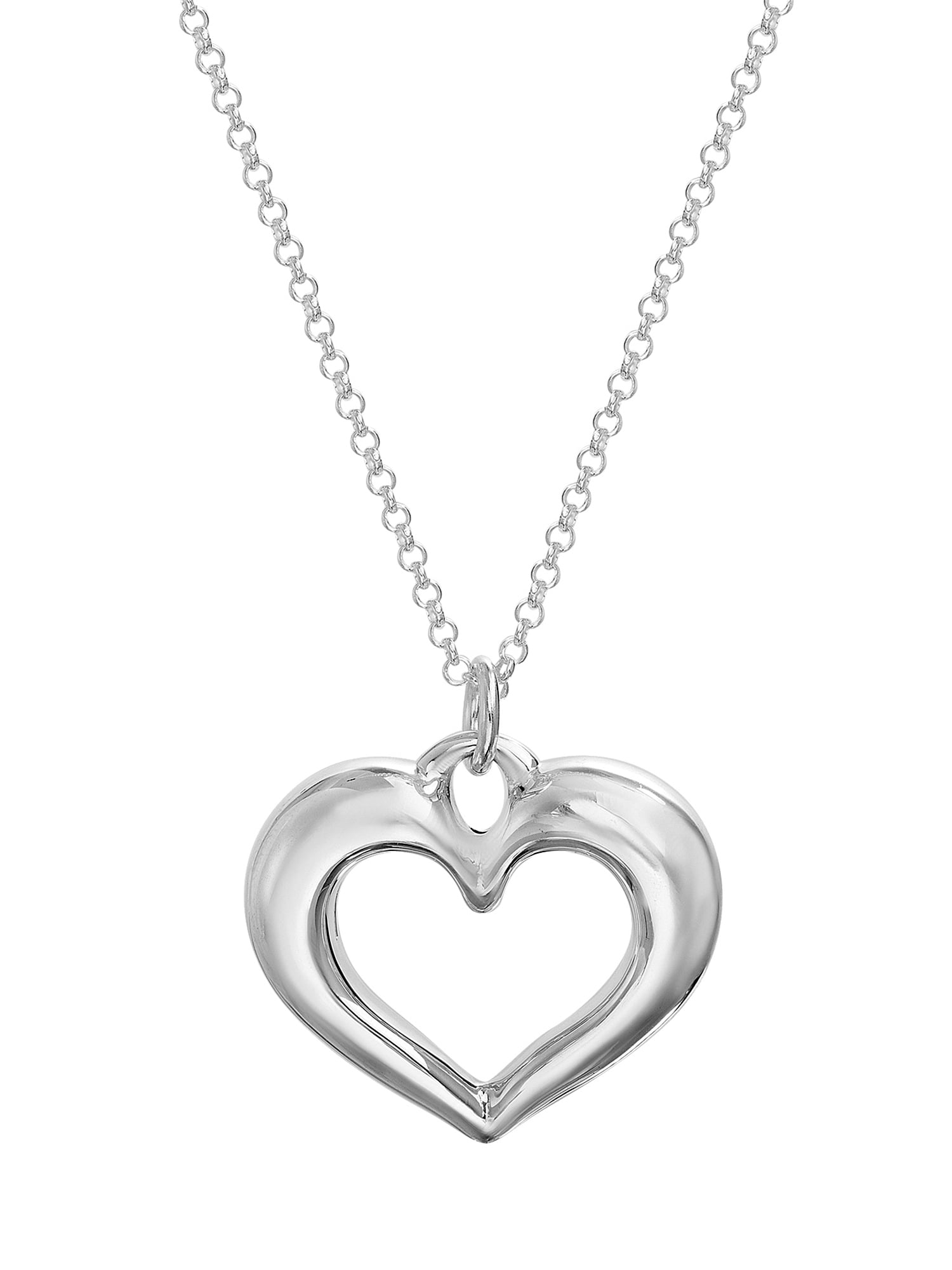 Bliss Polished Open Heart Necklace in Sterling Silver
