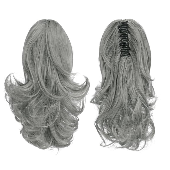 WEIF-13" Ponytail Extension Long Curly Ponytail Clip in Claw Hair Extension Natural Synthetic Hairpiece for Women, Grey Darker