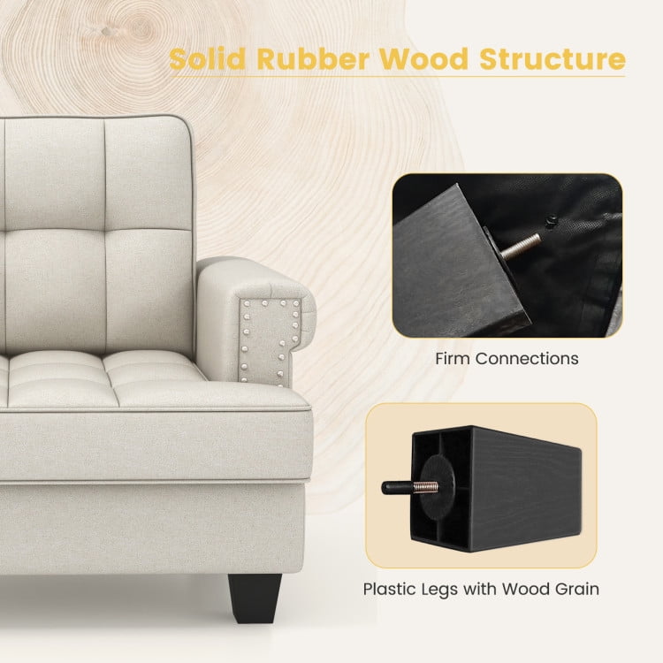 Finihen Accent Chair, Upholstered Accent Armchair, Mid-century Modern Accent Armchair Tufted Linen Club Chair, for Living Room, Bedroom, Reception Room, Beige Finihen Accent Chair, Upholstered Accent Armchair, Mid-century Modern Accent Armchair Tufted Linen Club Chair, for Living Room, Bedroom, Reception Room, Beige