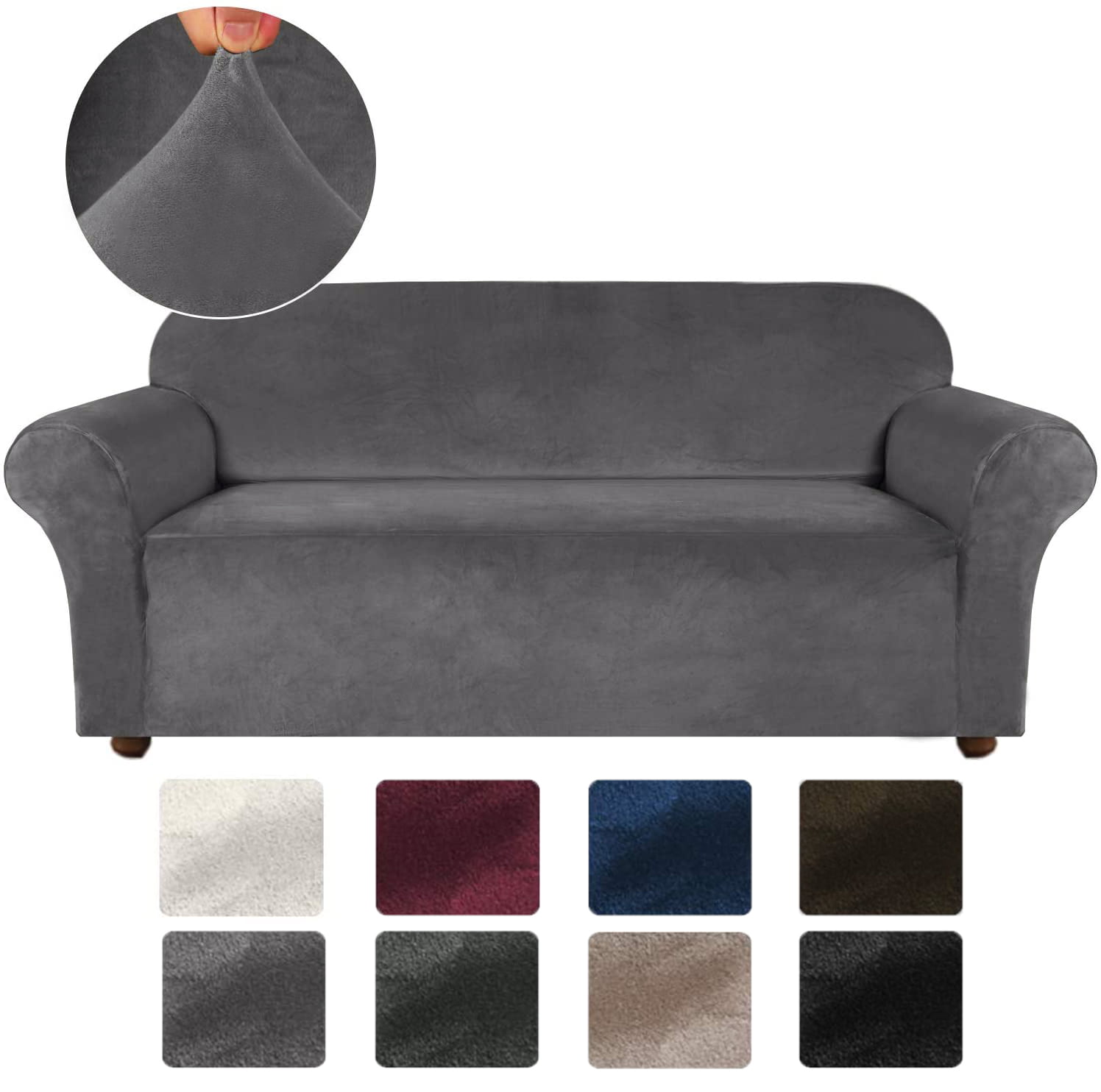 Sofa 72-96, Taupe H.VERSAILTEX Stretch Velvet Sofa Covers for 3 Cushion Couch Covers Sofa Slipcovers with Non Slip Straps Underneath The Furniture Crafted from Thick Comfy Rich Velour