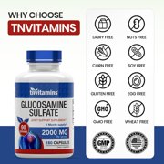 TNVitamins Glucosamine Sulfate Capsules 2000 MG (180 Count) | Joint Support* Supplement for Women & Men | Produced in The USA | Promotes Flexibility & Mobility