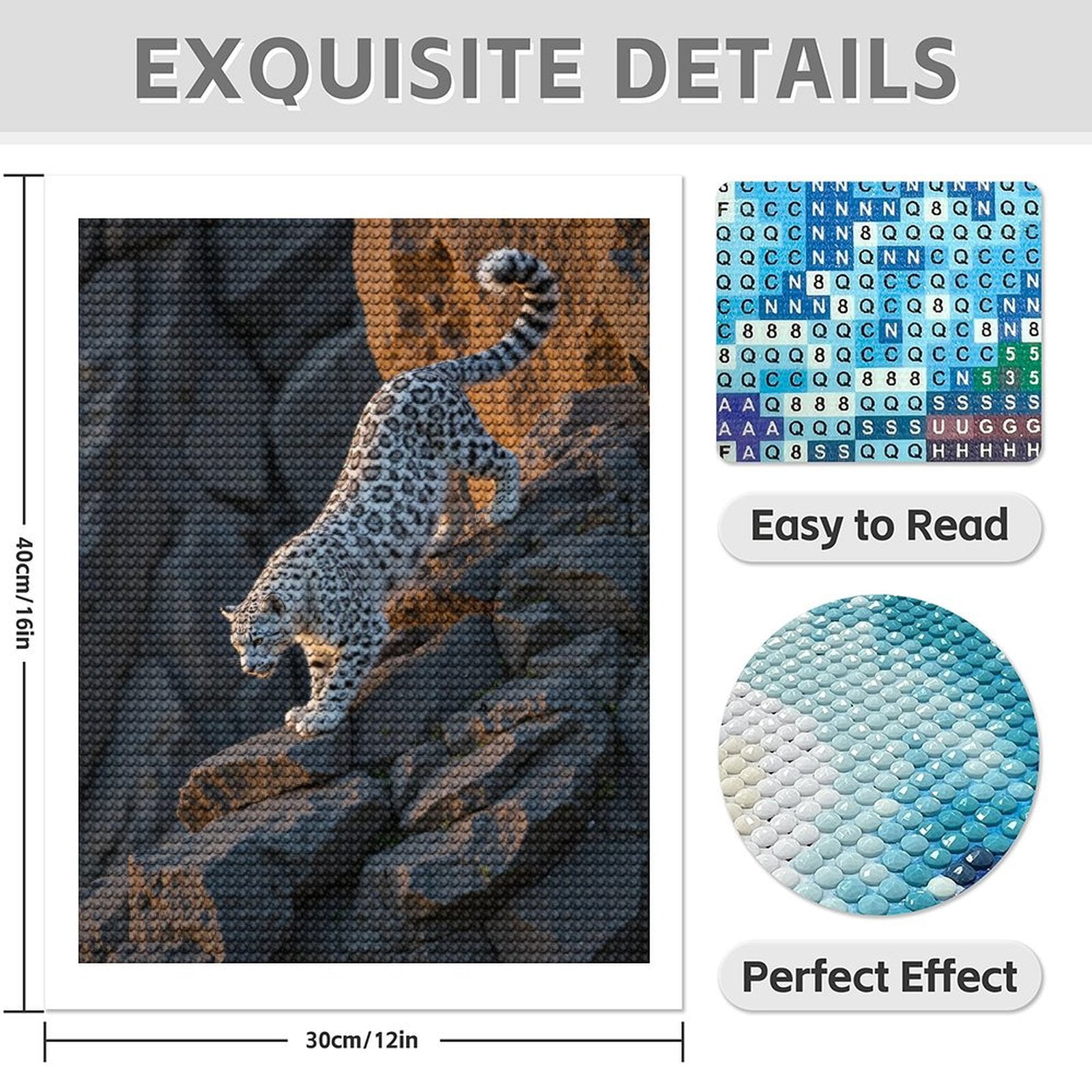 Diamond Art Kit for Adults, Snow Leopard Stepping Down Rocks Diamond Painting for Adults Beginners, DIY Diamond Art Painting Kits, 5D Diamond Painting Crafts for Home Decor 12x16 Frameless