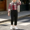 thumbnail image 7 of Boys' 2-Piece Formal Suspender Set Plaid Collar Long Sleeve Shirt Bow Tie Adjustable Suspender Cuff Dress Pants Wedding Party Outfit for Boys 0-10Y Red 0-8 Months, 7 of 7