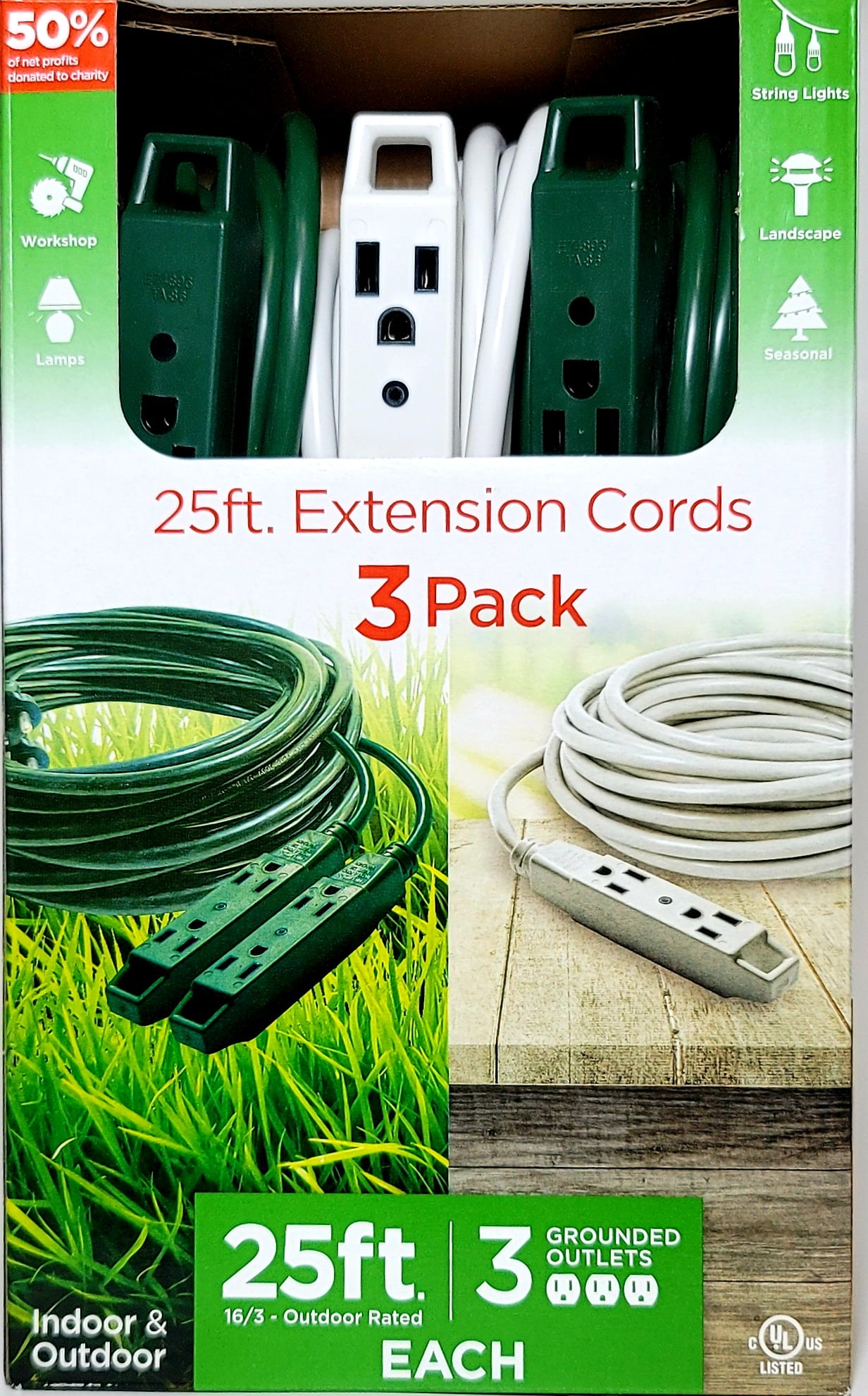 Jasco UltraPro 3outlet Indoor & Outdoor Extension Cord, 3pack