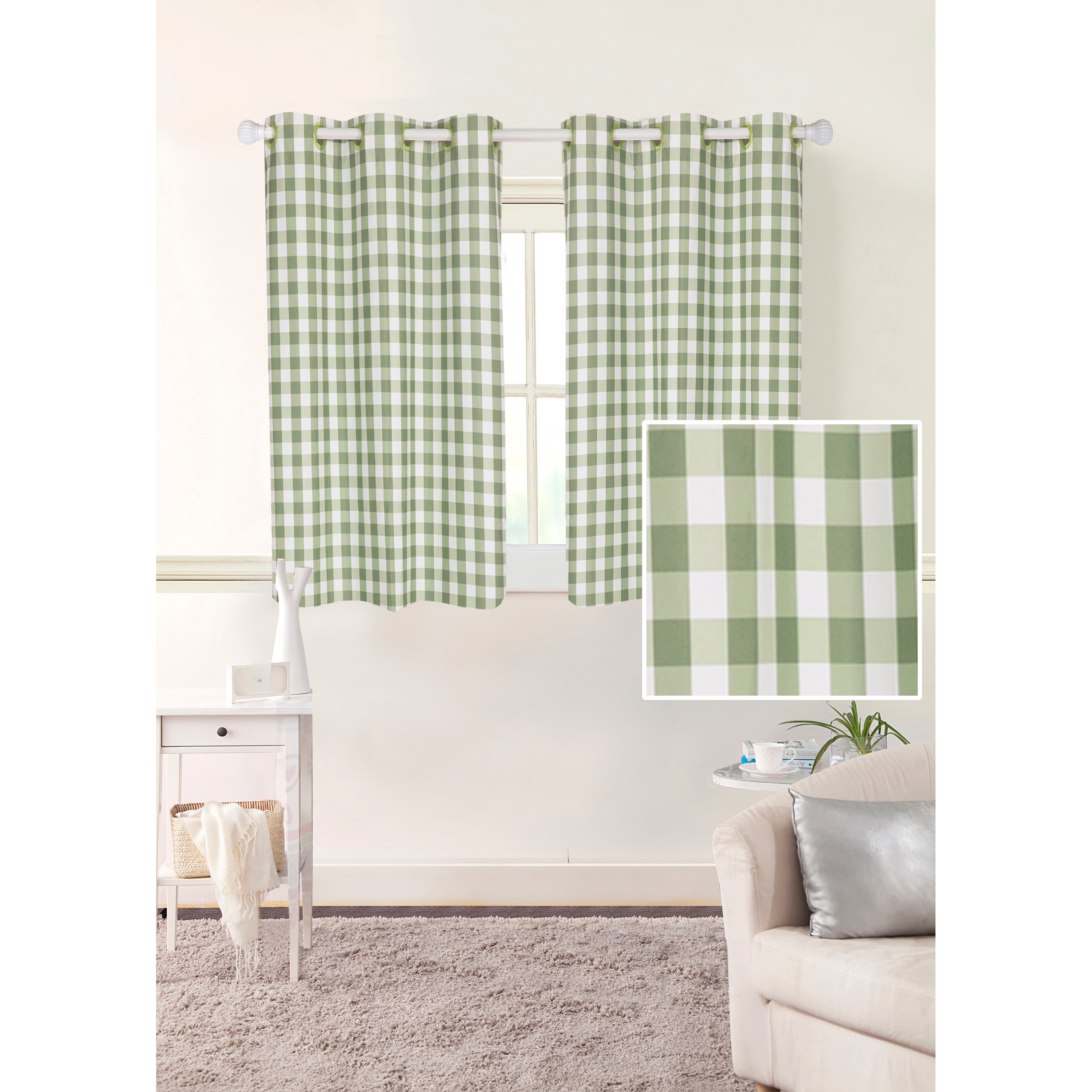 Mainstays Gingham Check Room Darkening Grommet Single Curtain Panel