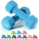 thumbnail image 1 of Mancuernas de peso de 10 colores compatibles con el juego de 2 mancuernas de neopreno, 1 a 15 libras, antideslizantes, antivuelcos, forma hexagonal, azul, 1 of 7