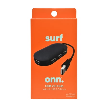 onn. Portable 4-Port USB Hub with USB 2.0 Ports