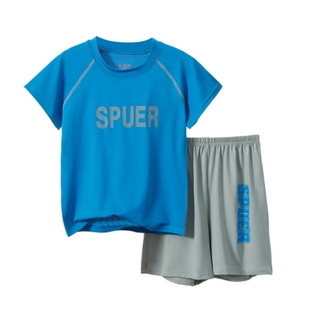 

Chenyuanyuan Boys Outfits Kids Summer Comfortable Sweat Absorption T Shirt Shorts 2PC Casual Quick Drying Sports Suit Children s Clothing Size 6-7 Years