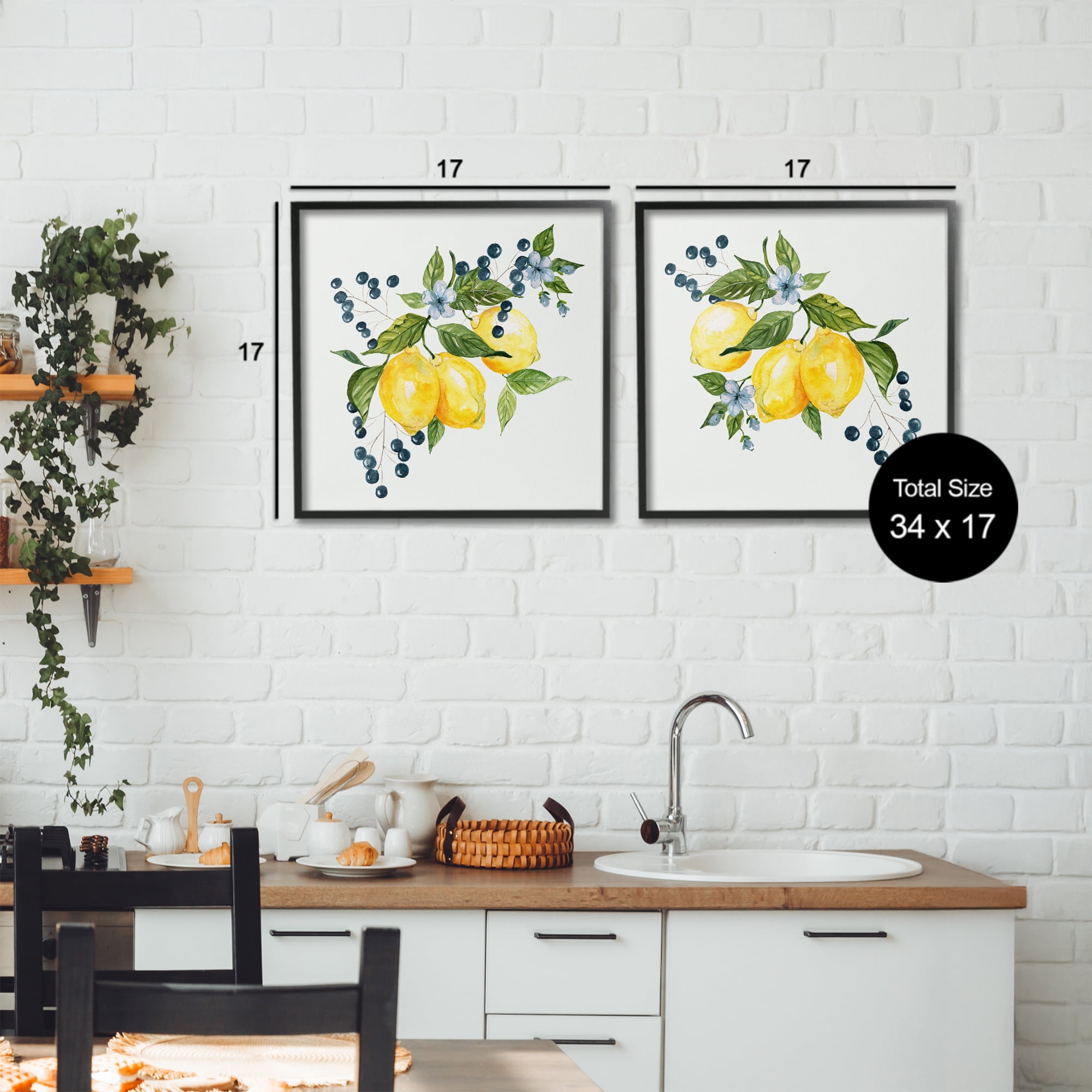 Stupell Industries Citrus & Berries Cluster 2 Piece Black Framed Giclee Art Set, design by Livi Finn
