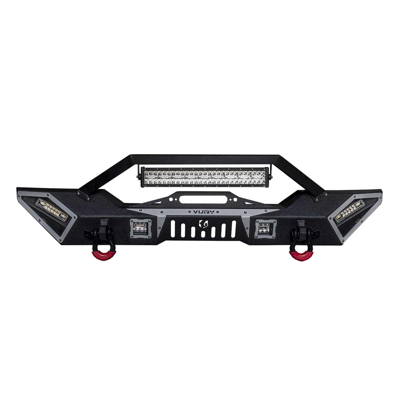 Vijay Front Bumper for 2007-2024 Jeep Wrangler JK/JL with Winch Plate and Lights and D-Rings