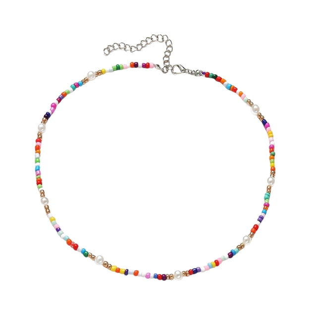 LYMAYTER Collier Léger Collier pour Femmes - Perles Colorées, Fausse Perle, Style Bohème