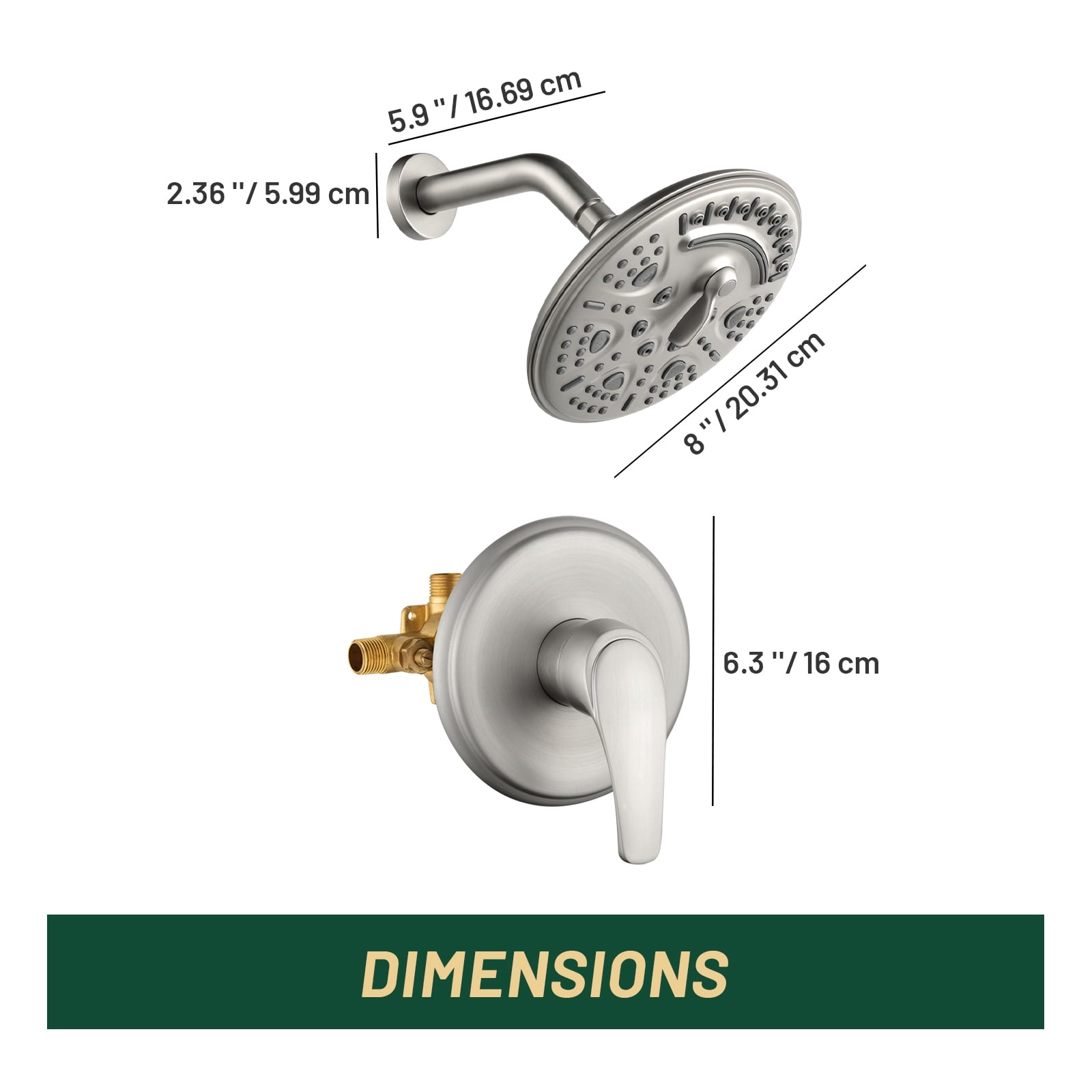 Cobbe 8-Inch Single Handle Bathroom Rain Shower Head Set with 6-Spray Patterns ABS Rainshower Showerhead Brushed Nickel