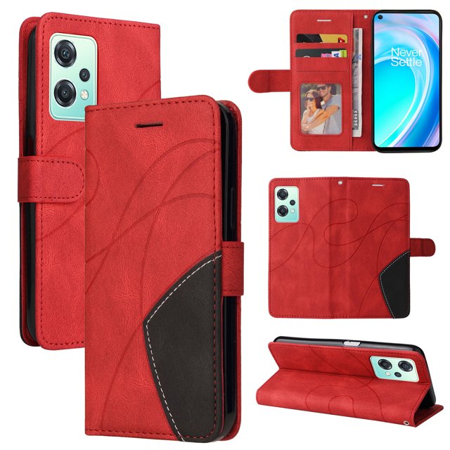Compatible OnePlus Nord CE 2 LITE Case, Leather Wallet Case Stand View Magnetic Clasp Book Flip Folio Phone Cover - Red