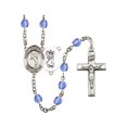 thumbnail image 1 of St. Christopher/Martial Arts Silver-Plated Rosary 6mm September Blue Fire Polished Beads Crucifix Size 1 3/8 x 3/4 medal, 1 of 1
