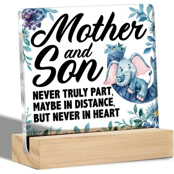 Mother Gifts From Son Clear Desk Sign Mother and Son Acrylic Sign with Stand Table Plaque Sign Keepsake Gifts for Birthday Christmas Mother's Day 4x4 Inch