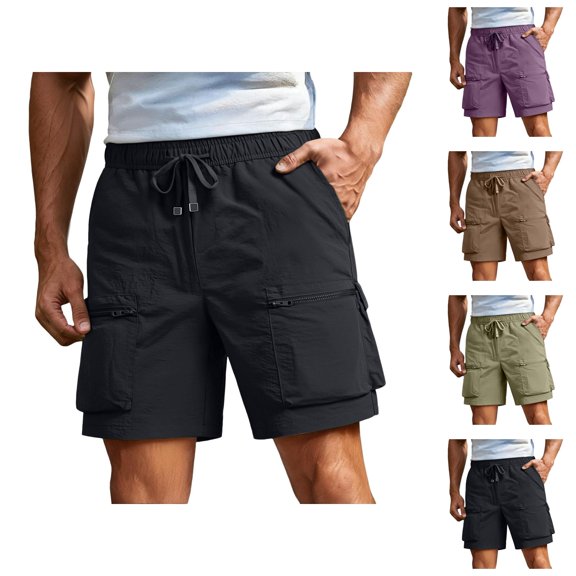 Cargo Shorts for Men Summer Casual Elastic Waist Loose Fit Lightweight Outdoor Walking Shorts with Pockets