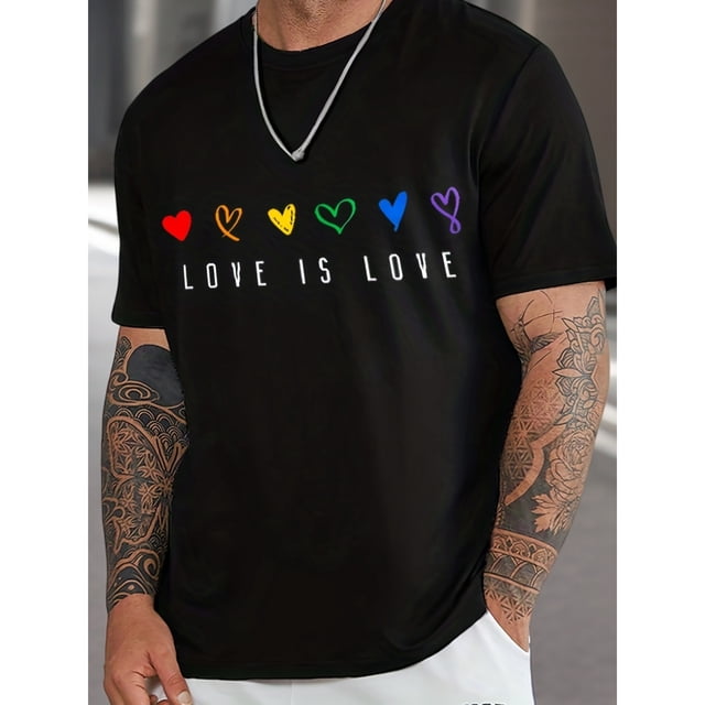 Playera para hombre Orgullo Letra Amor Estampado Arcoíris Deportivo Casual Cuello Redondo Manga Corta para exteriores Playera para