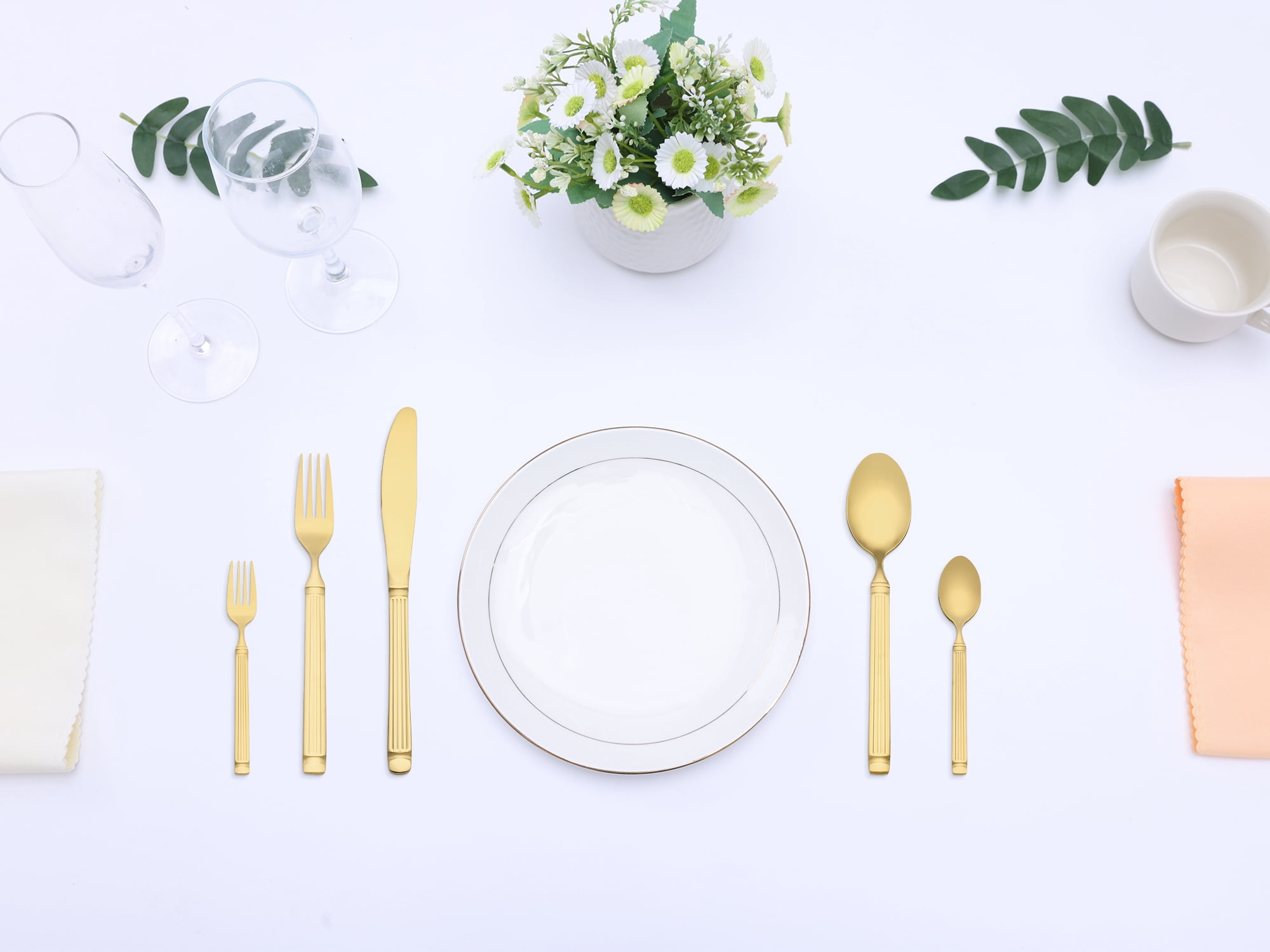Unique Bargains Classic Mirror Polished Stainless Steel Flatware Set Gold 30pcs