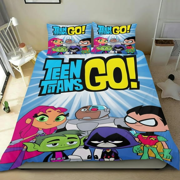 Teen Titans thin bedding set has an iconic print,One duvet cover and two pillowcases.35" x 75"（90*190cm）
