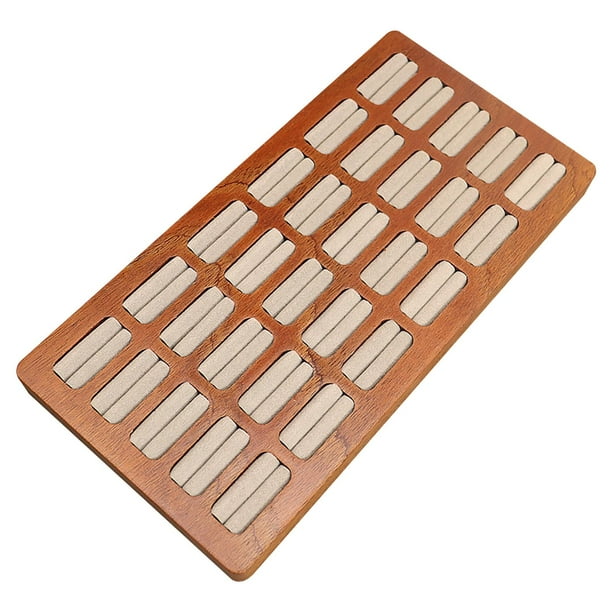 Bandeja organizadora de anillos de madera con 30 ranuras para joyería, ideal para el escritorio del hogar o la tienda. Sapele gris