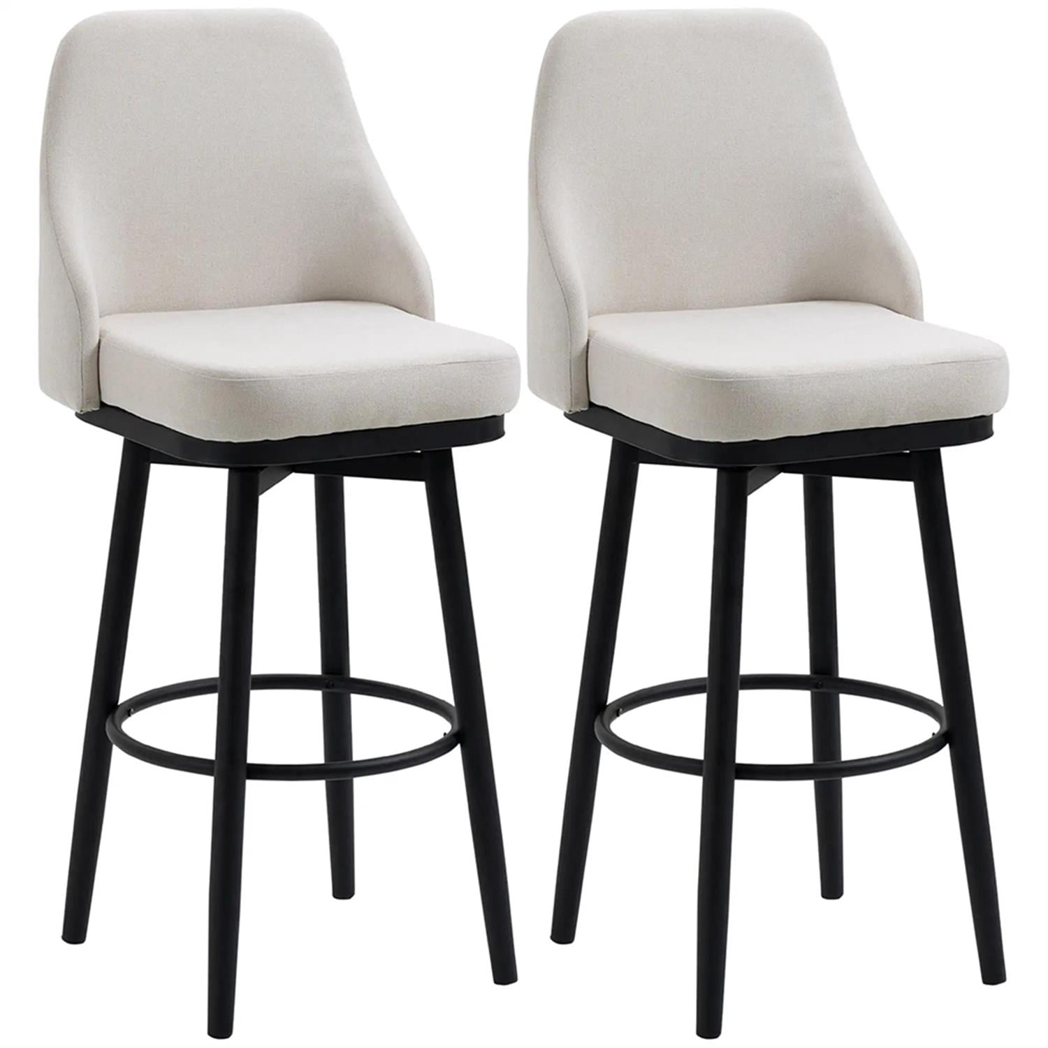 Demi Bonn Modern 360° Swivel Bar Stool Set of 2, Cushioned Bar 29.5" Seat Height Stool with Upholstered Back and Steel Legs for Kitchen, Dinning Room, Beige