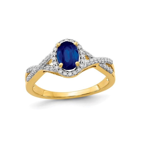 9/10 Carat (Ctw) Blue Sapphire Ring in 14K Yellow Gold with Diamonds