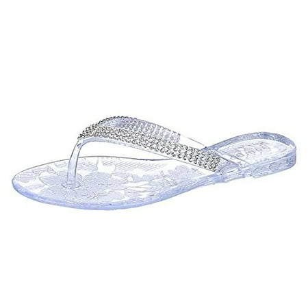 

Hawii Jelly Rhinestone Thong Flat Sandal Fourever Funky (Black 7 B(M) US)