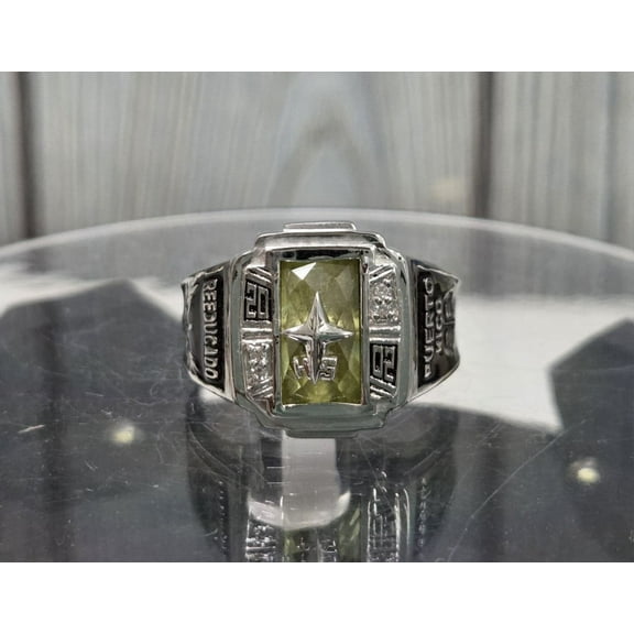 Men's Sterling Silver CZ Rectangle GemStone Custom High School Class Ring for College & University Students, Graduation Ring