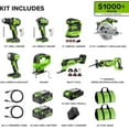thumbnail image 5 of Greenworks 24V Cordless Brushless 8PCs Combo, Drill+Impact Driver+Circular Saw+Recip Saw+Jig Saw+Sander+Flashlight+Oscillating Tool w/(2) 2.0Ah+4.0Ah Batteries and 65W USB-C Charger, 5 of 7