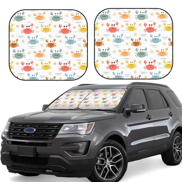Balery Colorful Crabs Parasol para parabrisas de coche de 2 piezas | Parasol plegable para parabrisas delantero de coche para la mayoría de sedanes-Large