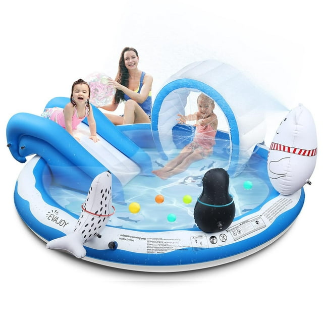 Centro de Juegos Inflable Evajoy Azul con Tobogán y Muñecas Inflables para Niños multicolor