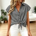 thumbnail image 2 of Women's Tie Front Plaid Shirt Short Sleeve Button Down Top Loose Fit Casual Summer Blouse, 2 of 4